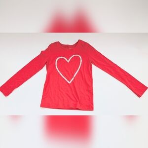 Joe Fresh Girls' (7-8/Medium) Red Long Sleeve Lightweight Tee with Silver Heart